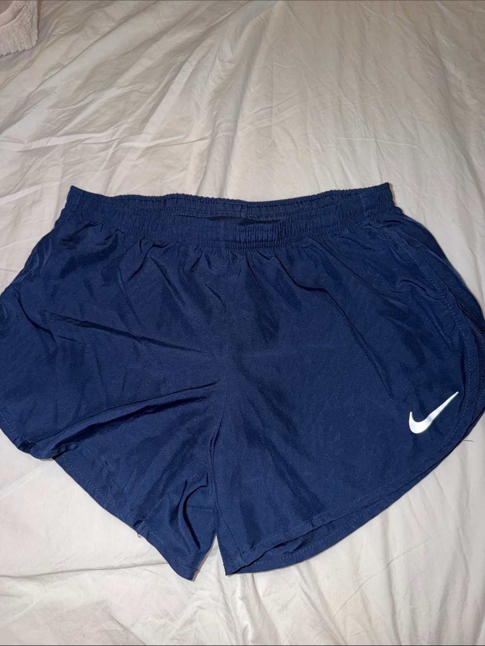 Nike Women's Dark Blue Athletic Shorts with White Swoosh